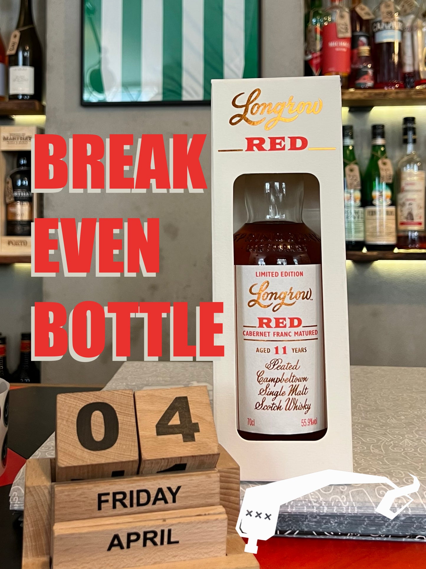 Break Even Bottle - April 2025, Longrow, Red 11 years Cabernet Franc matured 2018, 55.9% - 2 cl sample