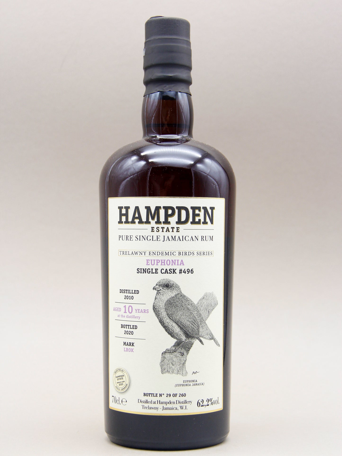 Hampden Estate, Trelawny Endemic Birds, Euphonia, Single Cask, Pure Single Jamaican Rum, Cask #496, 10Years, (62,2%,70cl)