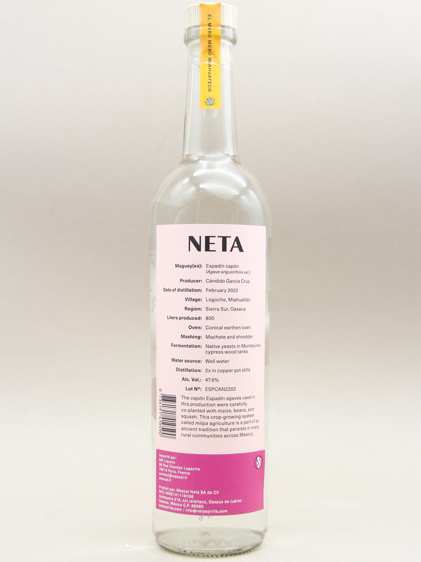 Neta, Espadin Capón, Destilado De 100% Agave, Cándido Garcia, Miahuatlán Oaxaca, February 2022 (47.6%, 70cl)