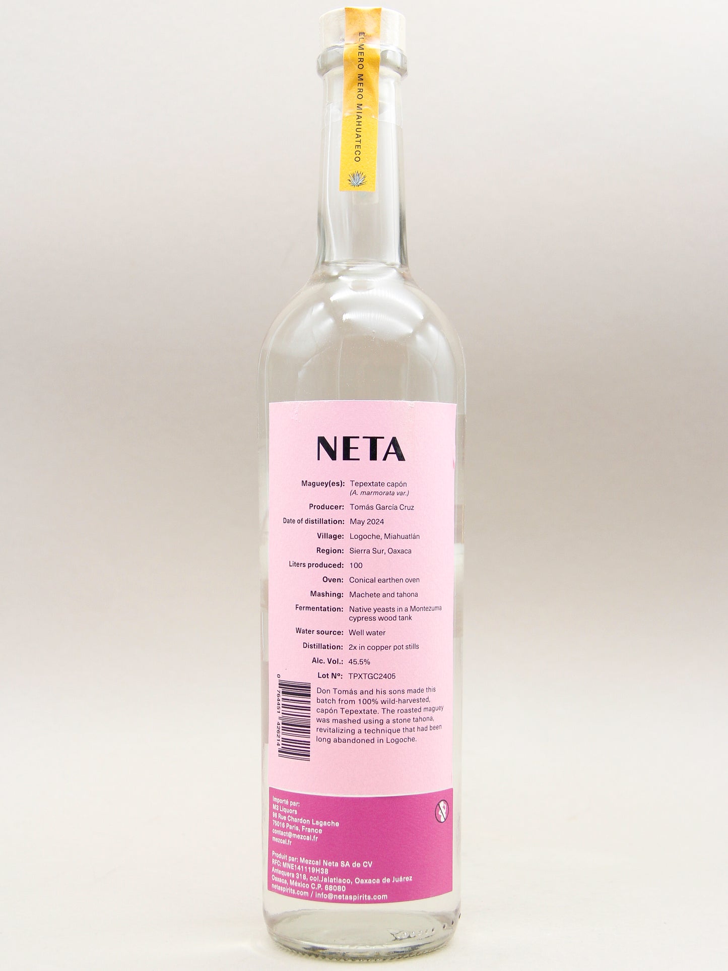 Neta, Tepextate, Destilado De 100% Agave, Tomás García, Miahuatlán Oaxaca, May 2024 (45.5%, 70cl)