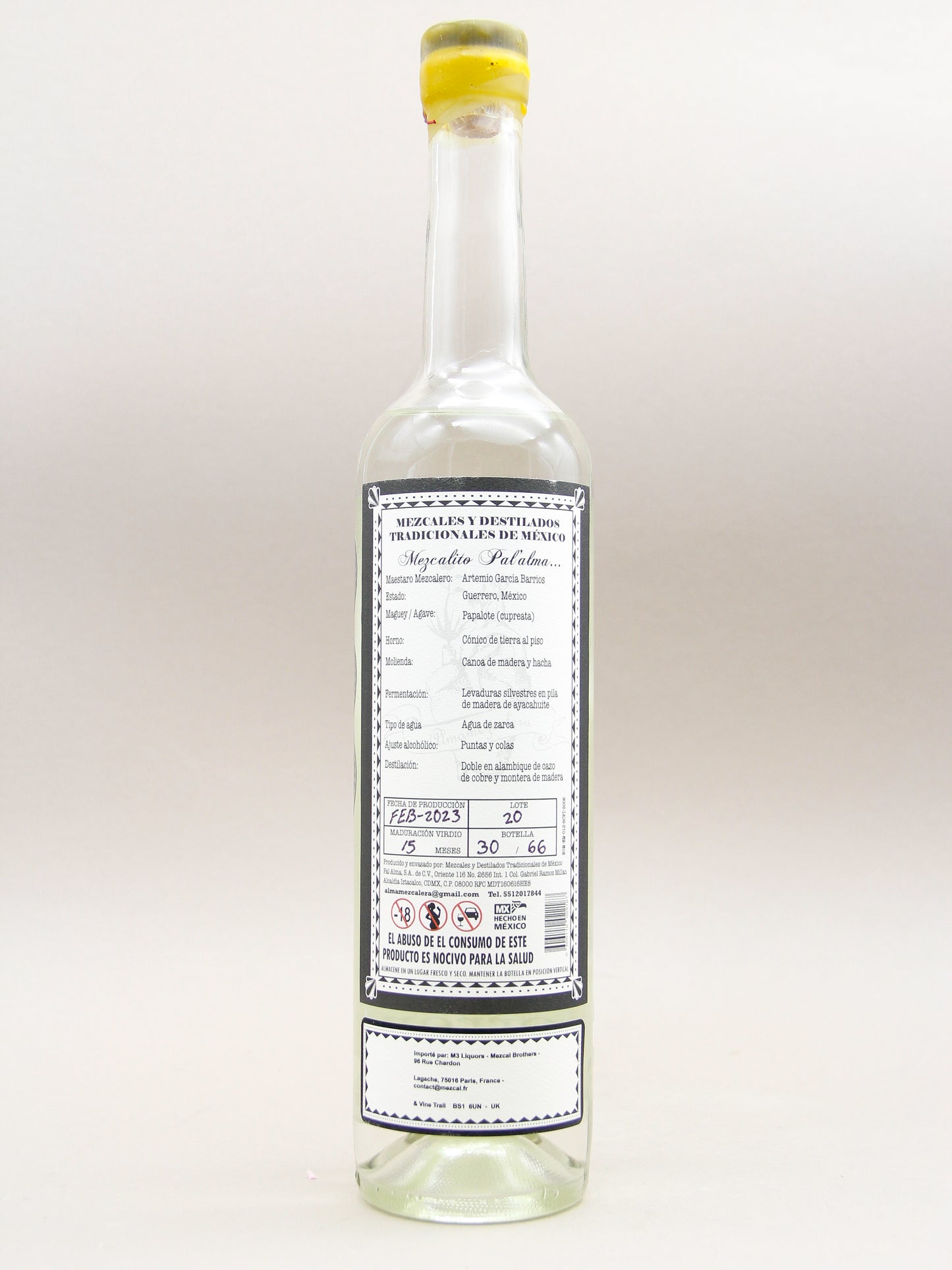 Pal' Alma, Destilado de Agave, 100% Papalote, Cupreata, Guerrero, February 2023 (49%, 70cl)