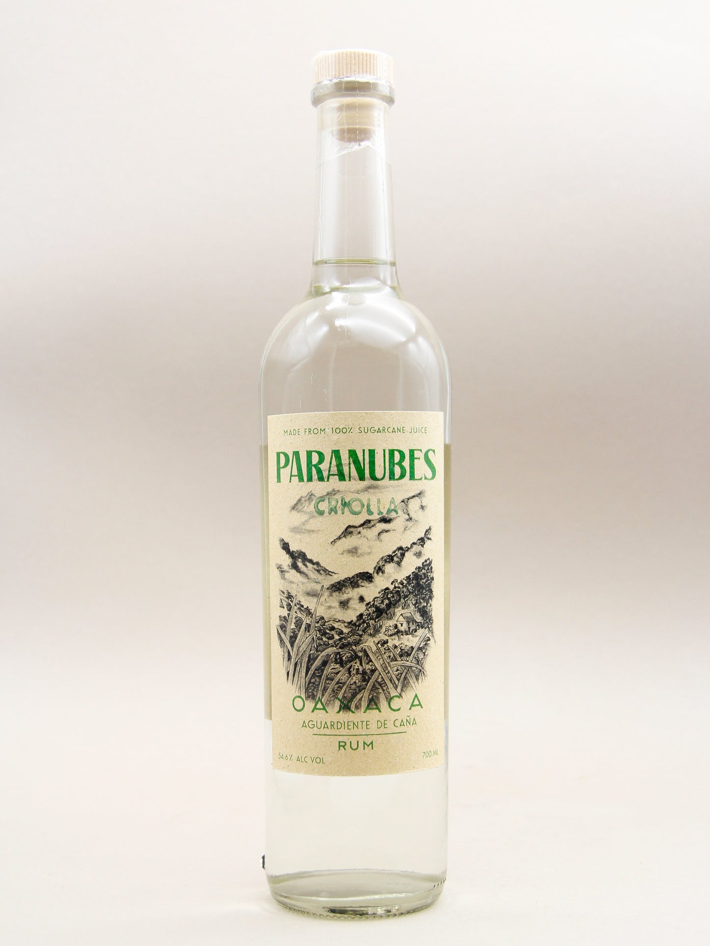 Bottle of Paranubes Single Variety Criolla rum on a greyish background