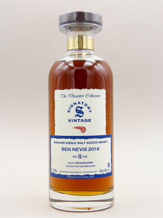 Signatory Vintage, Ben Nevis, 2014-2022, The Decanter Collection, Aged 8 years, Oloroso Sherry Butts, Highland Single Malt Scotch Whisky (46%, 70cl)
