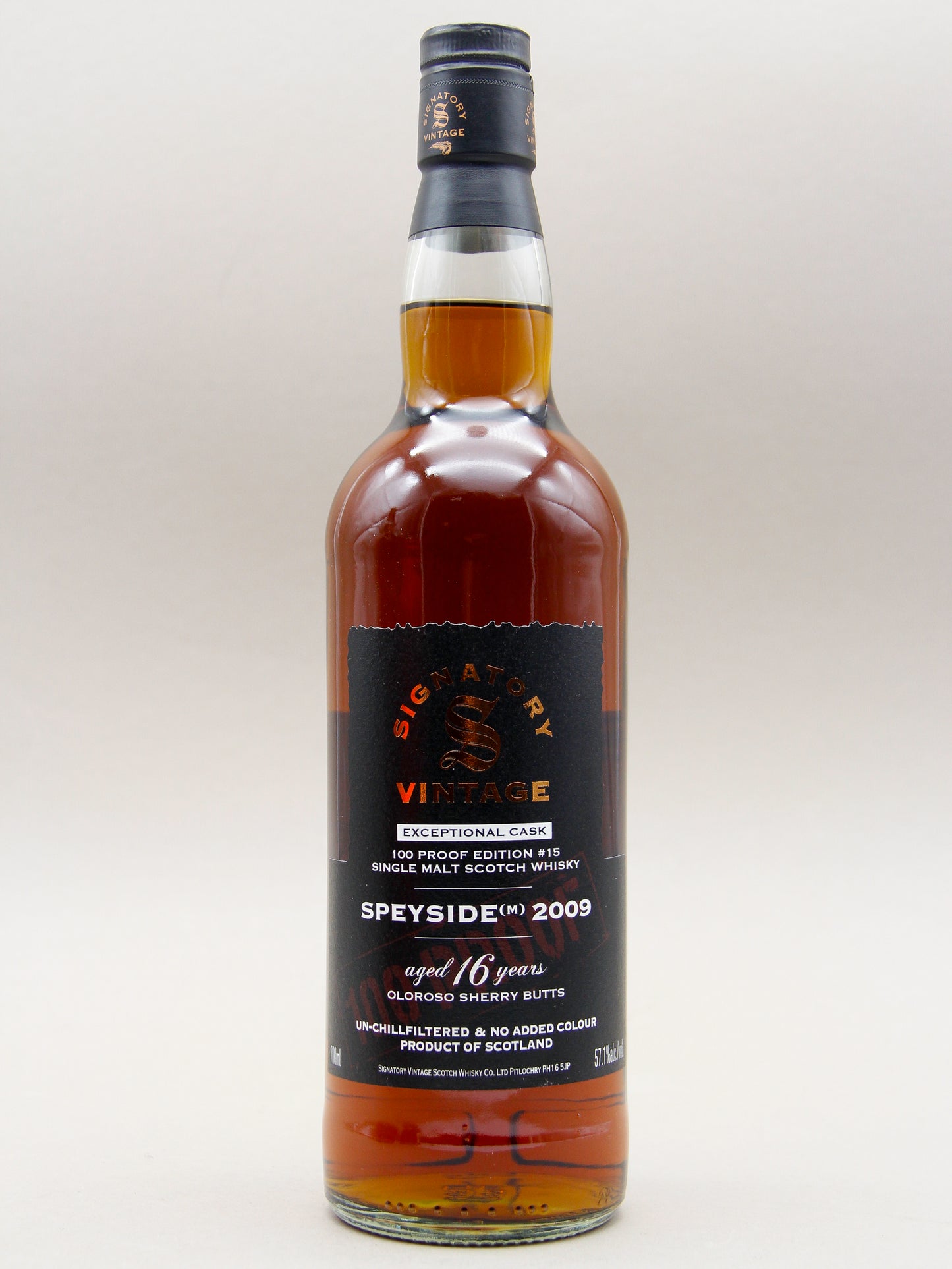 Signatory Vintage, Exceptional Cask, Speyside (M) 2009, 100 Proof Edition #15, Aged 16 years, Oloroso Sherry Butts, Single Malt Scotch Whisky (57.1%, 70cl)