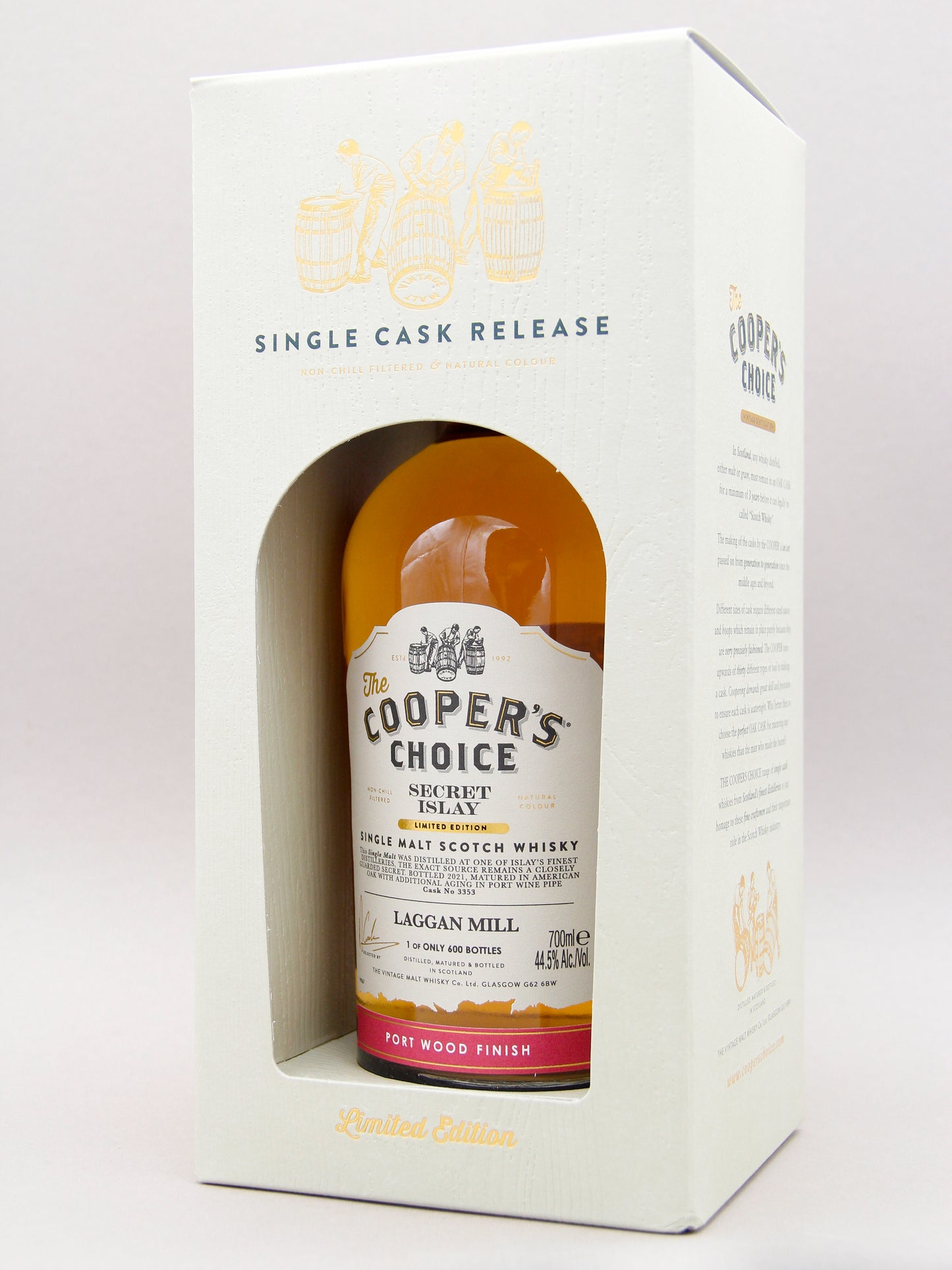 Cooper's Choice, Secret Islay, Laggan Mill, Port Wood Finish, Single Malt Scotch Whisky (44.5%, 70cl)