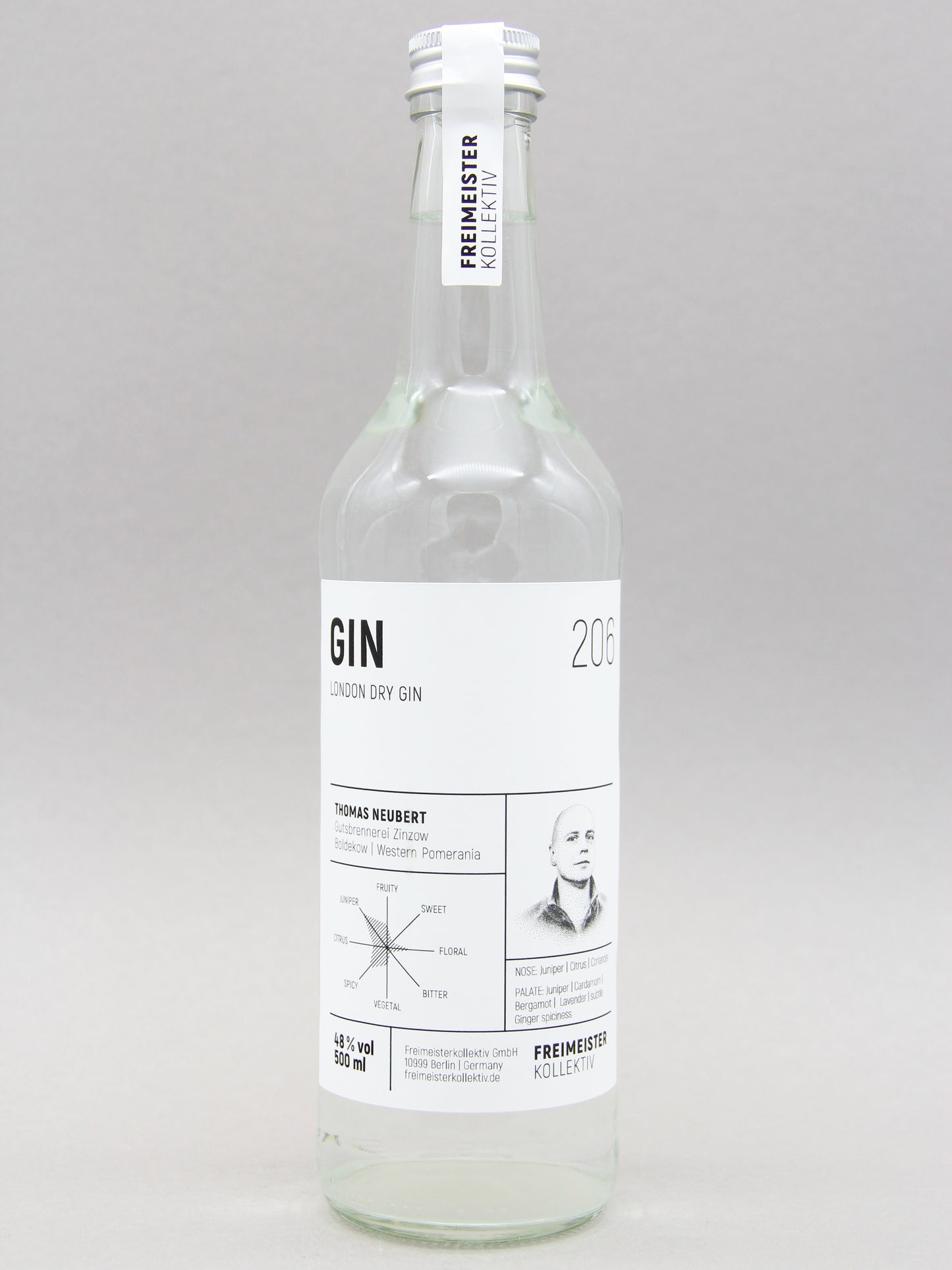 Freimeister Kollektiv, London Dry Gin 206, Thomas Neubert, Bodekow, Vorpommern, Germany (48%, 50cl)