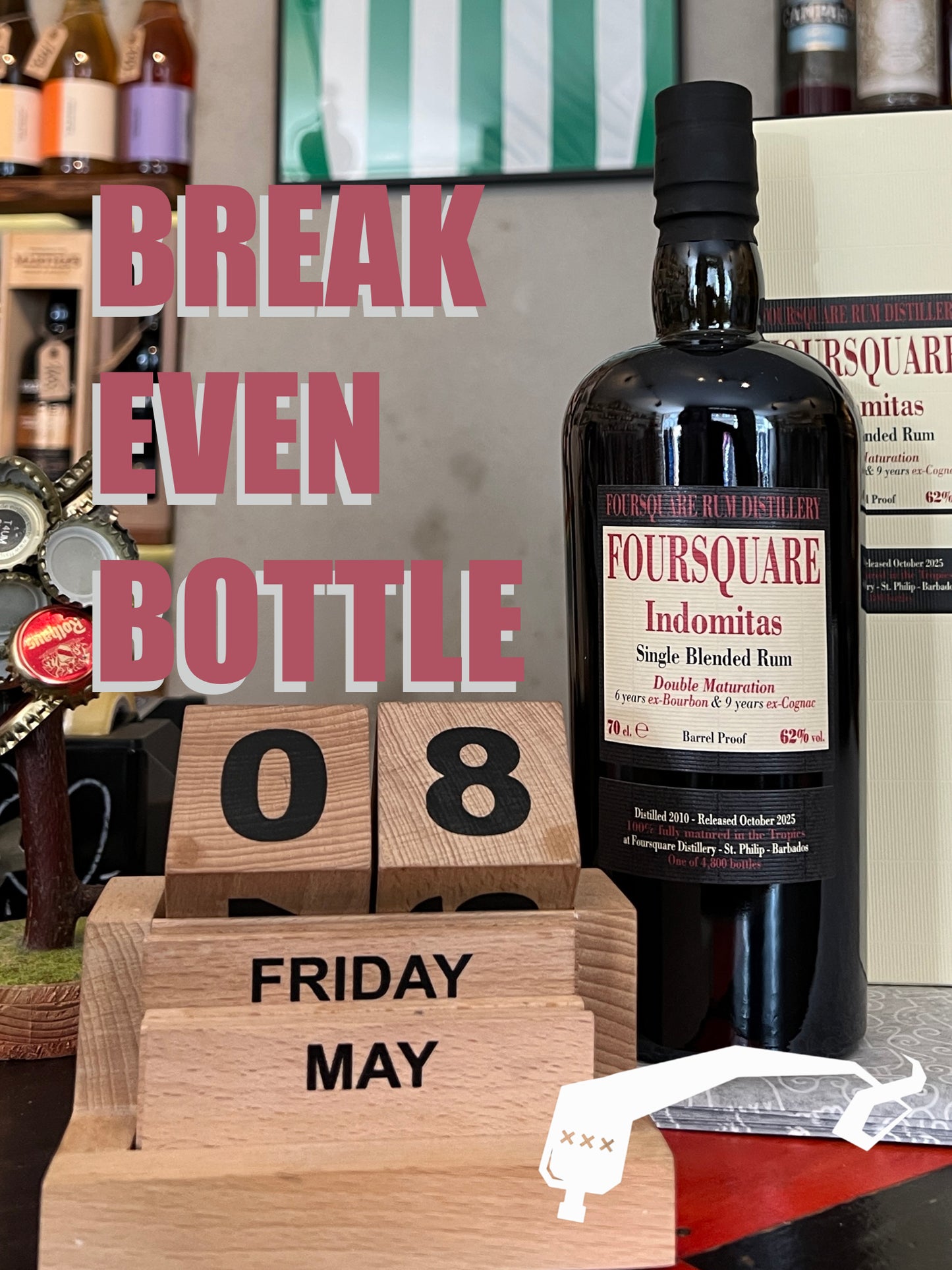 Break Even Bottle - May 2026, Velier Foursquare, Indomitas, 2010-2025, Ex-Cognac, Ex-Bourbon, Barbados (61% - 2 cl sample)