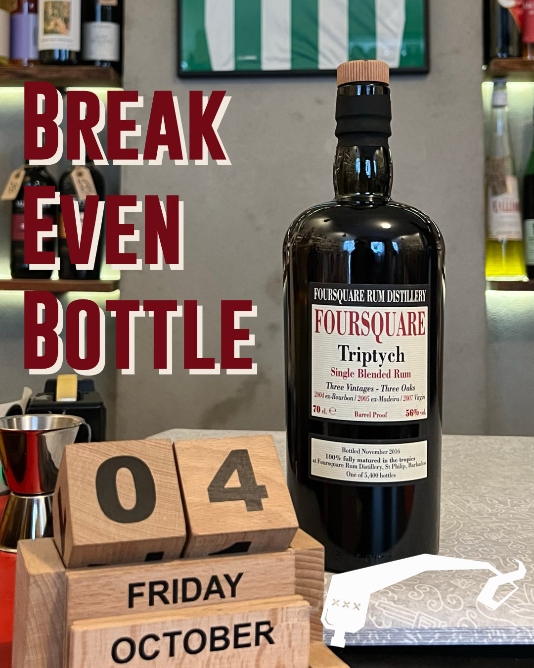 Break Even Bottle - October 2024, Velier Foursquare Triptych, Single Blended Barbados Rum, Three Vintages (56% - 2cl sample)