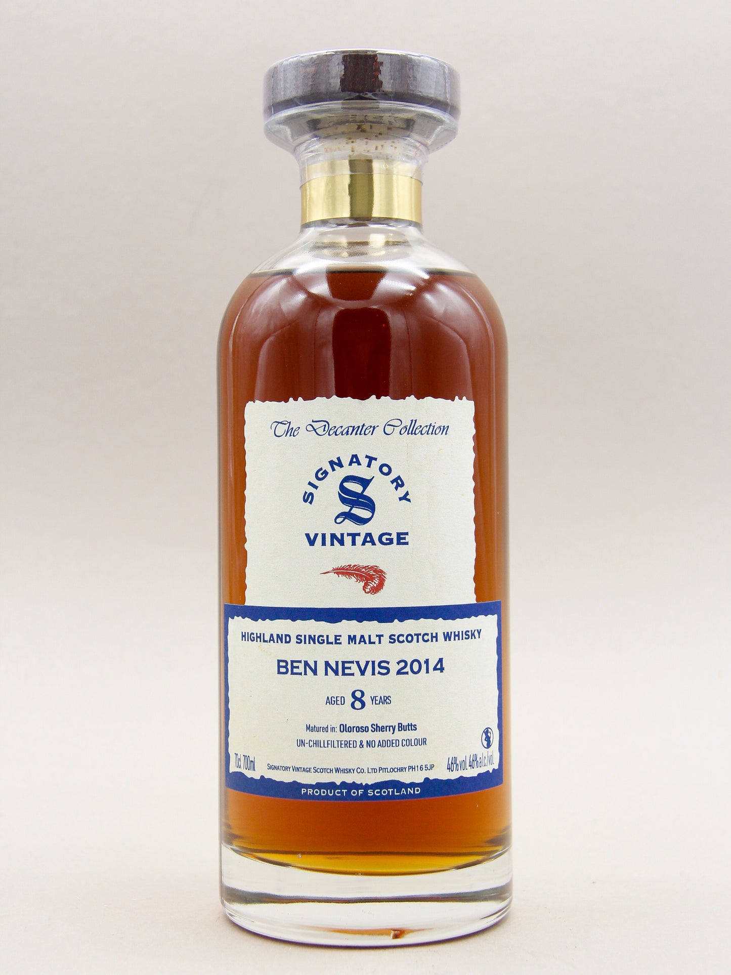 Signatory Vintage, Ben Nevis, 2014-2022, The Decanter Collection, Aged 8 years, Oloroso Sherry Butts, Highland Single Malt Scotch Whisky (46%, 70cl)