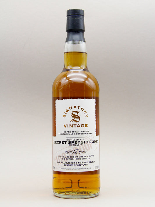 Signatory Vintage, Secret Speyside 2010, 100 Proof Edition #16, Aged 13 years, 1st Fill Oloroso Sherry Butts & Bourbon Hogsheads, Single Malt Scotch Whisky (57.1%, 70cl)