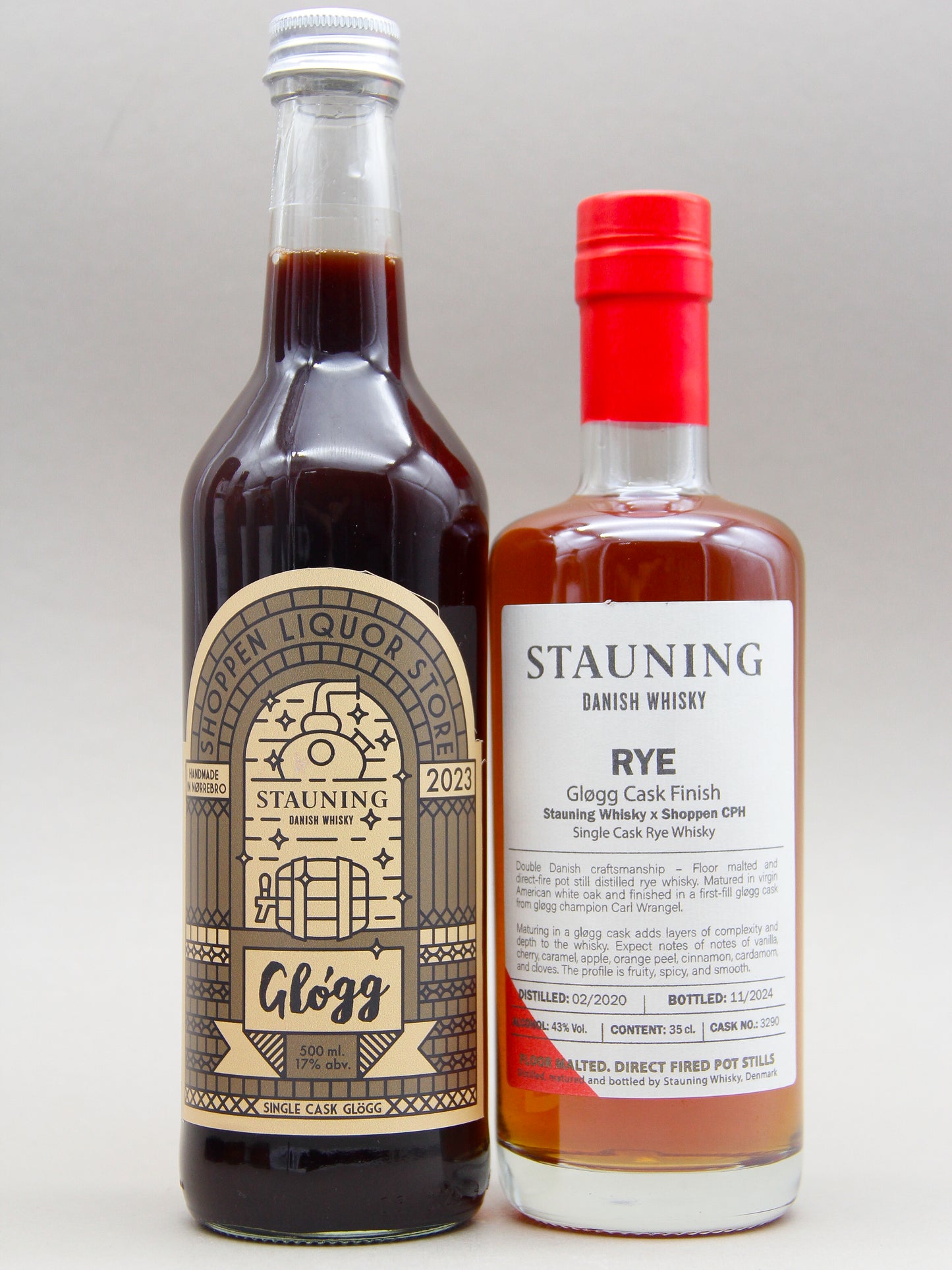 Stauning x Shoppen CPH BUNDLE, Rye Whisky, Gløgg Cask Finish x Gløgg BA Rye Whisky Denmark (43%, 35cl)(17%, 50cl)