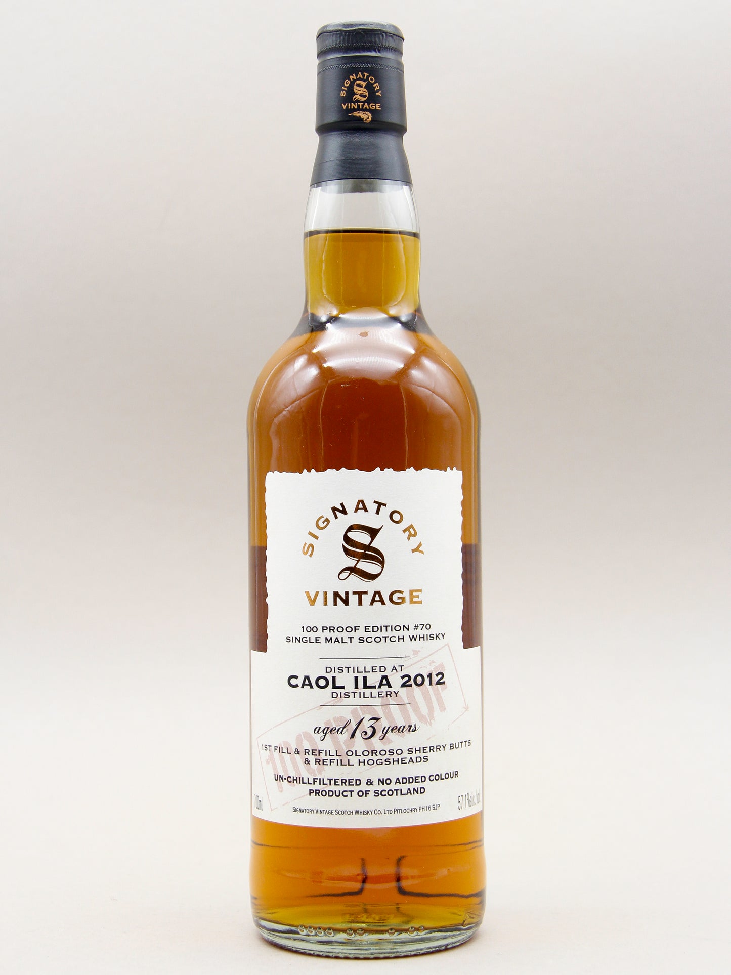 Signatory Vintage, Caol Ila 2012, 100 Proof Edition #70, Aged 13 years, 1st Fill & Refill Oloroso Sherry Butts, Single Malt Scotch Whisky (57.1%, 70cl)