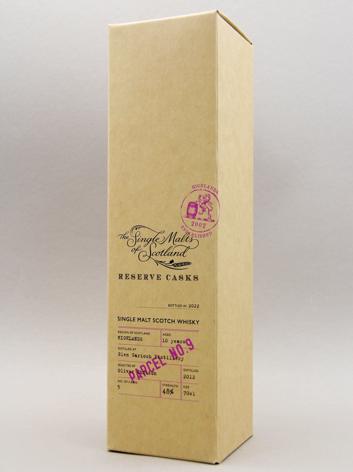 Single Malts of Scotland, Reserve Casks, Parcel No.9, Glen Garioch, 2012 - 2022, Highland Single Malt Scotch Whisky (48%, 70cl)