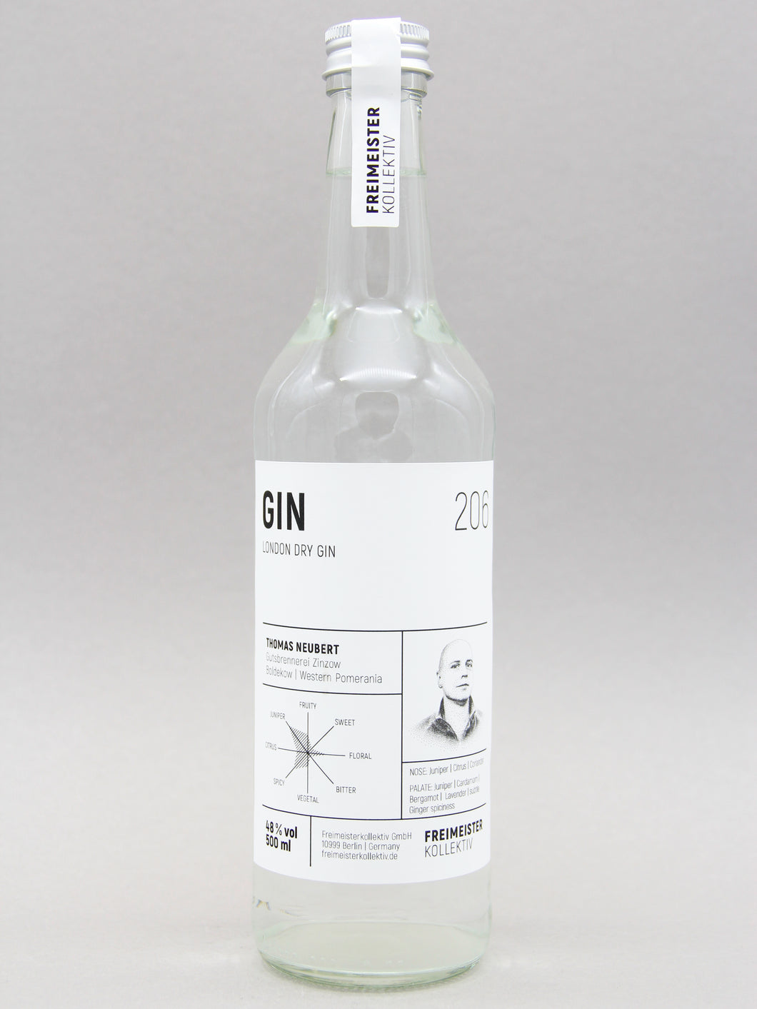 Freimeister Kollektiv, London Dry Gin 206, Thomas Neubert, Bodekow, Vorpommern, Germany (48%, 50cl)