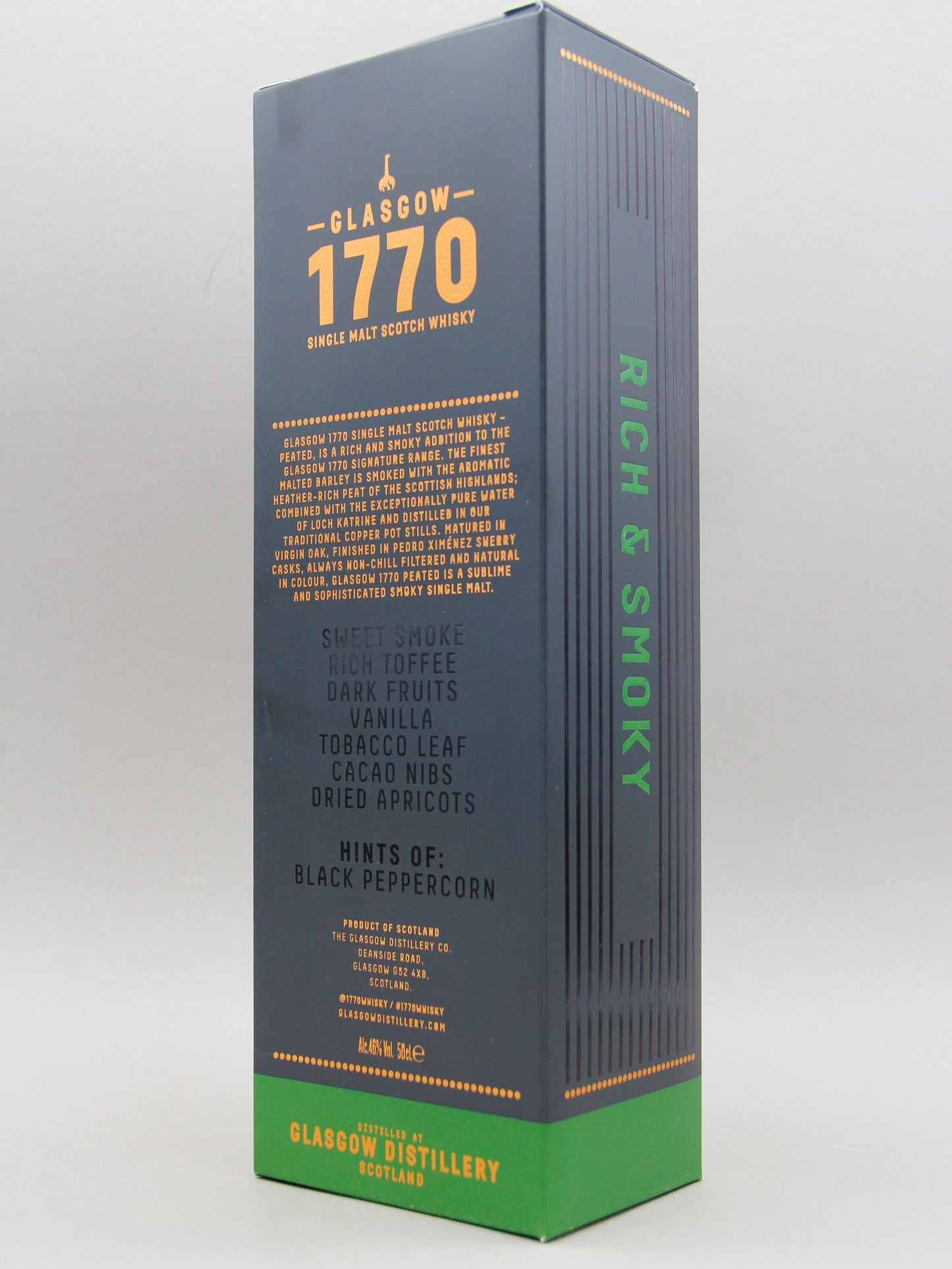 Glasgow Distillery, 1770 Peated , Rich & Smoky, Single Malt Whisky, Scotland (46%, 50cl)