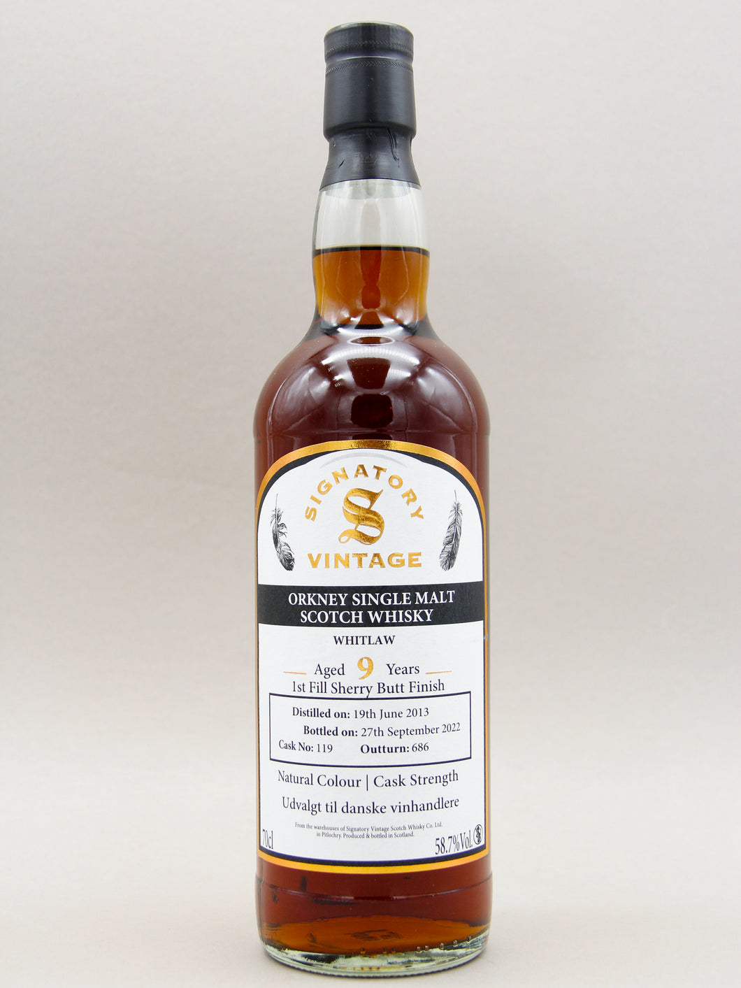 Orkney 2013-2022, Whitlaw, Signatory Vintage, Orkney Single Malt Scotch Whisky (58.7%, 70cl)