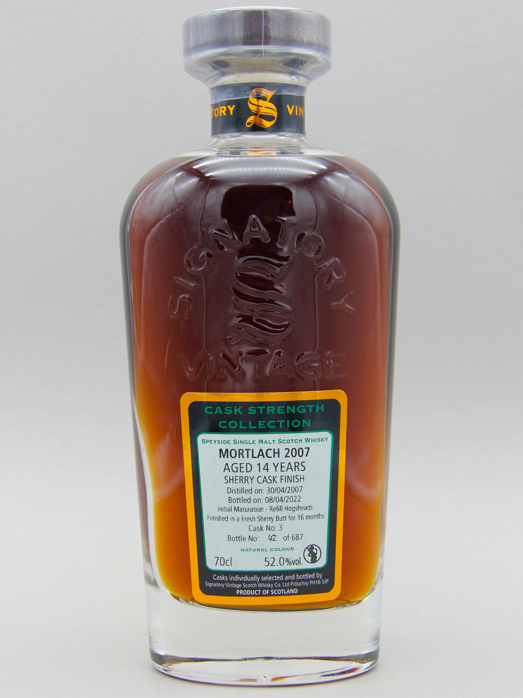 Mortlach 2007-2022, Signatory Vintage, Speyside Single Malt Scotch Whisky (52.0%, 70cl)